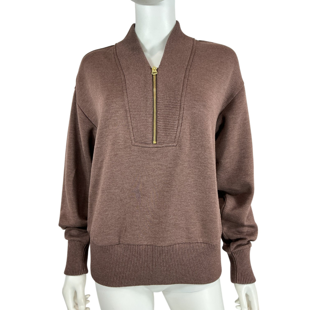 Varley Cozy Brown Sally Half Zip Sweatshirt Size S - Picture 2 of 4